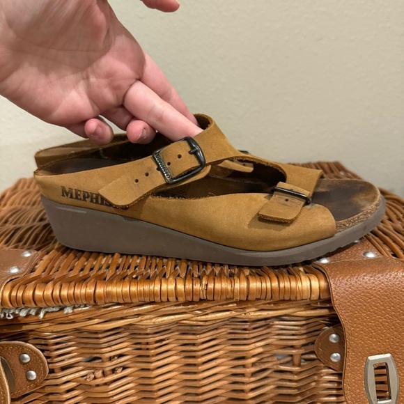 Mephisto Shoes - Mephisto Womens Mobils Slingback Leather Wedges Sandals Size 38 Tan Brown